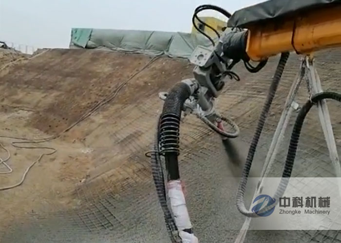 无线遥控混凝土湿喷机械手施工视频