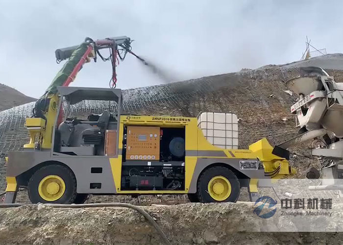 工程底盘混凝土湿喷台车施工视频
